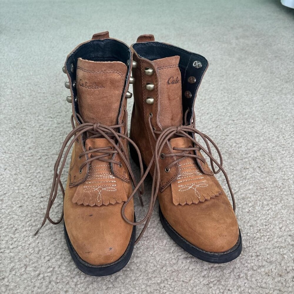 Cabelas Kiltie Leather Boots Womens 6 Brown Lace Up Western - Picture 2 of 8